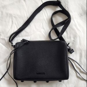 Rebecca Minkoff Saffiano Leather Crossbody Bag Black Structured Zip Purse